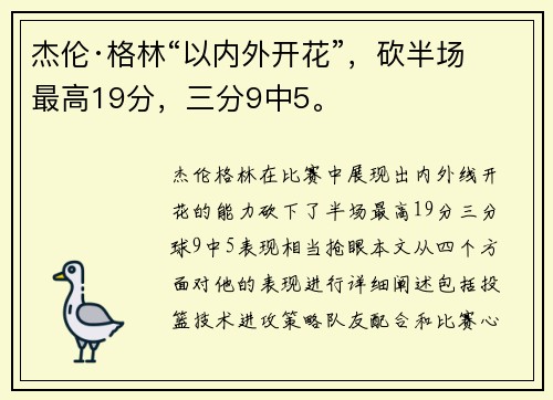 杰伦·格林“以内外开花”，砍半场最高19分，三分9中5。